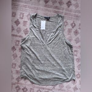 Vince Heather Splitneck Gray Linen Tank Top NWT